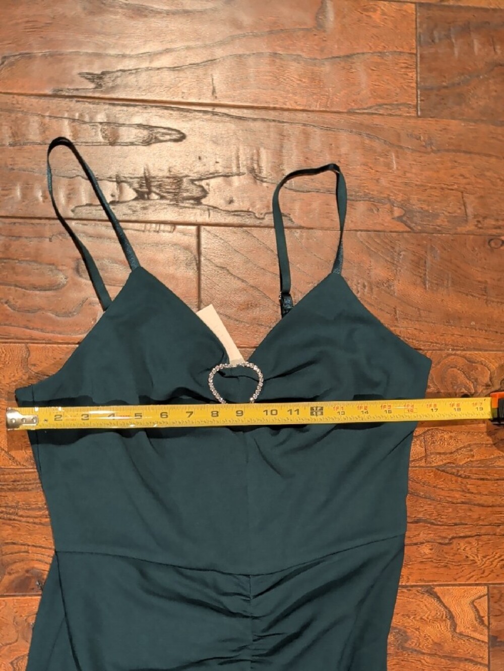 Grace Karin Teal Ruched Midi Dress with Heart Ring - Picture 8 of 12